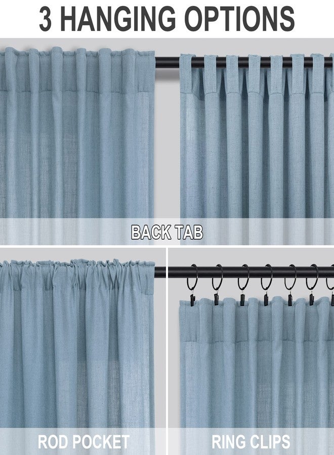 DANCURTON Light Blue Kitchen Curtain 24 Inch Length for Small Window 2 Panel Back Tab Pocket Cotton Textured Sheer Linen Short Cafe Curtain Valance for Bathroom Laundry Garage Country Farmhouse 30x24 Stone Blue - Image 5